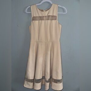 Just Me Elegant Cream Sleeveless Dress with Sheer Accents